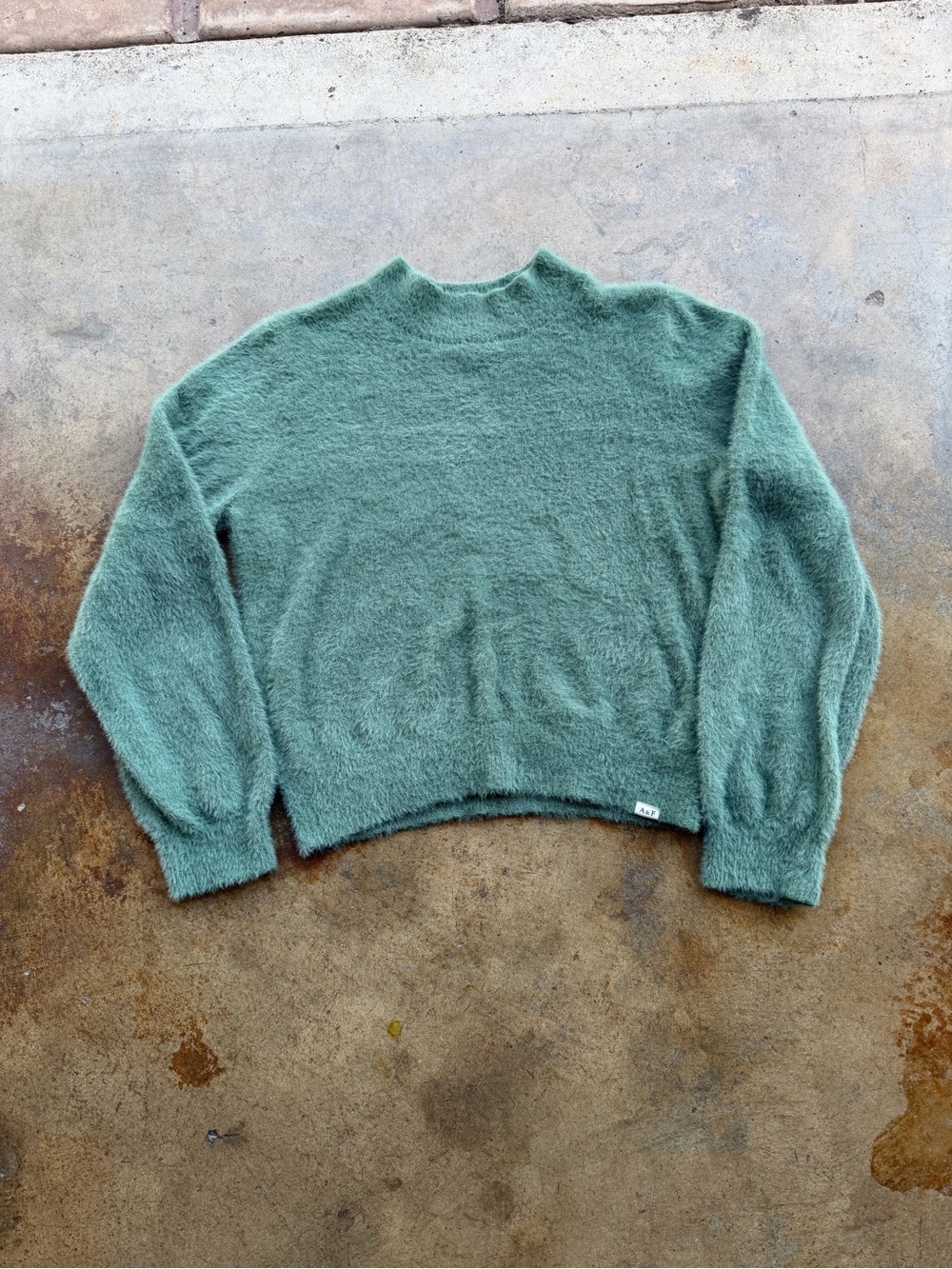 Abercrombie & Fitch Cozy Green Fuzzy Crewneck Sweater